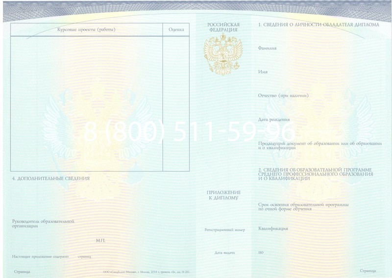 Купить Диплом техникума (Спецбланк) 2014-2024 года в Орле